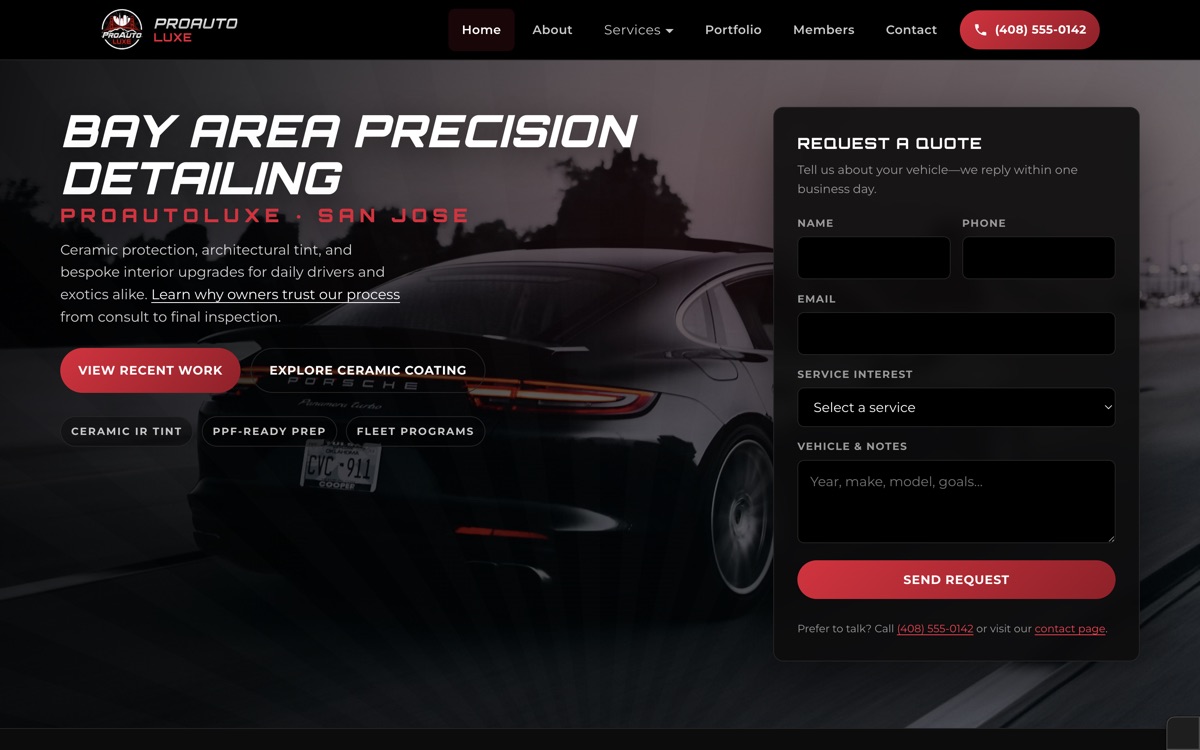 ProAuto Luxe auto detailing website