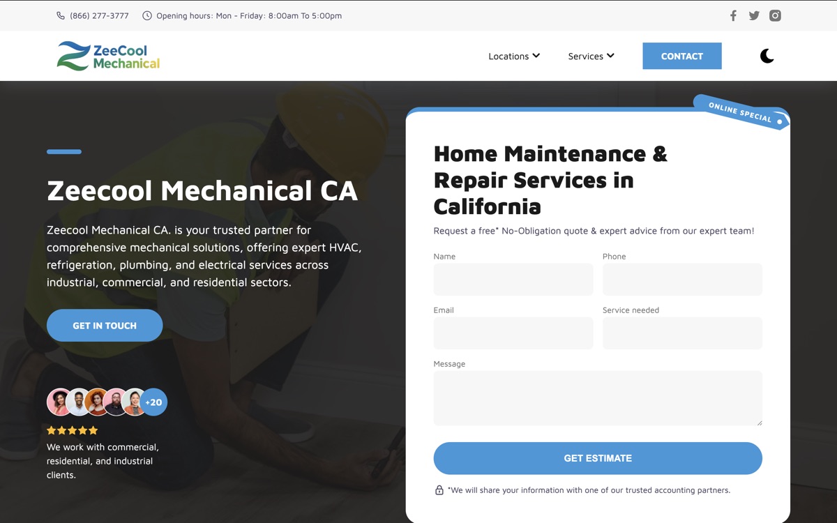 Zeecool Mechanical home services website
